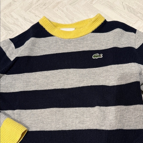 Lacoste Kids Striped Navy Blue, Gray and Yellow Sweater, size 8 - Picture 2 of 5